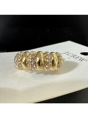 J. Crew Pave Ring Size 6 Textured Gold Tone Band Cubic Ziconia Crystals CK659